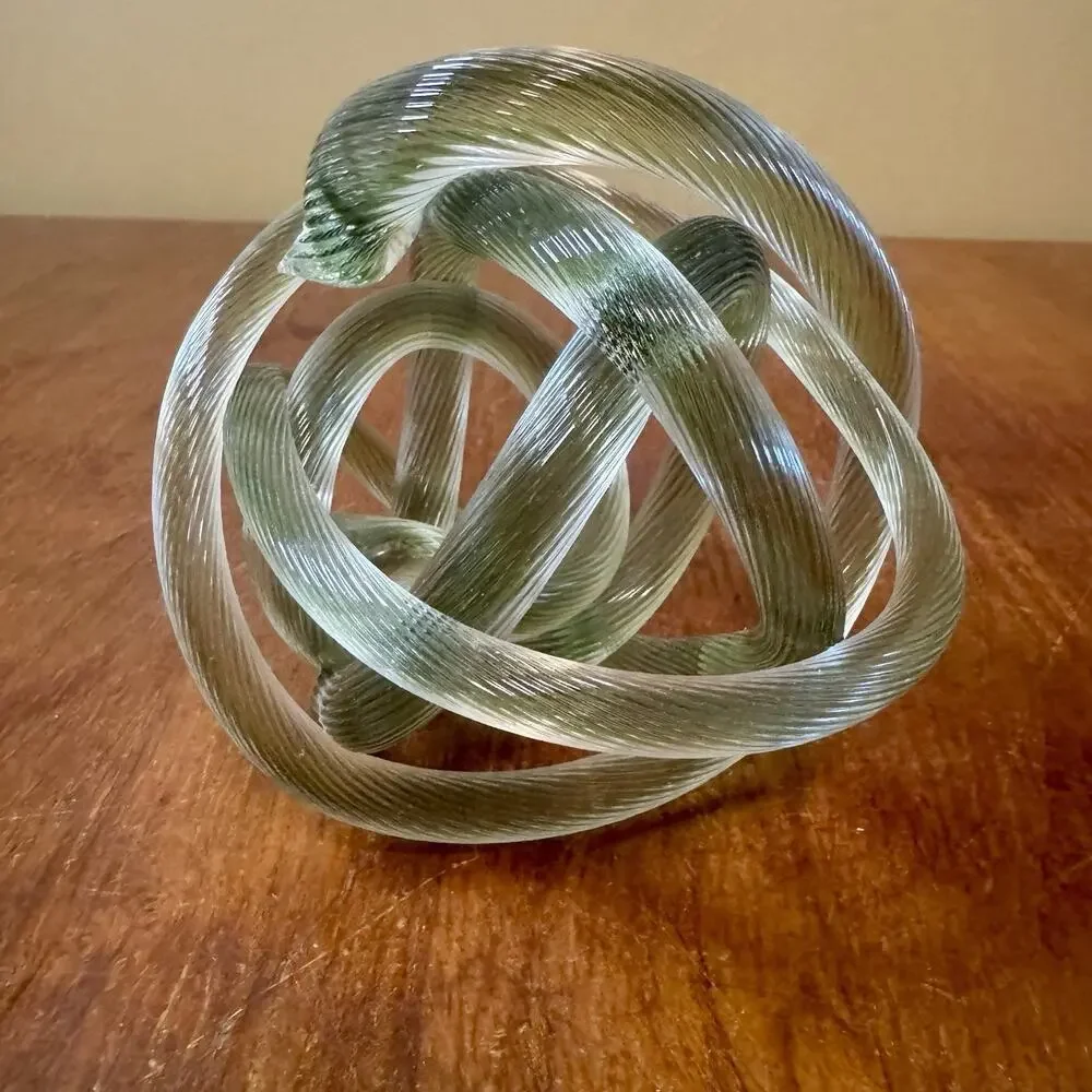 Murano Twisted Rope Infinity Knot Sculpture Green Ribbed Glass Art Italy